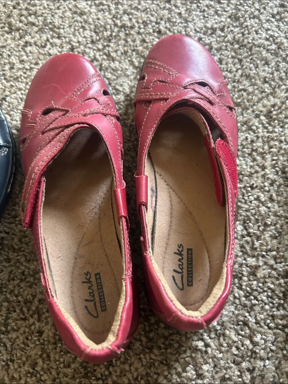 Clarks Women's Red Leather Mary Jane Flats with Strap
